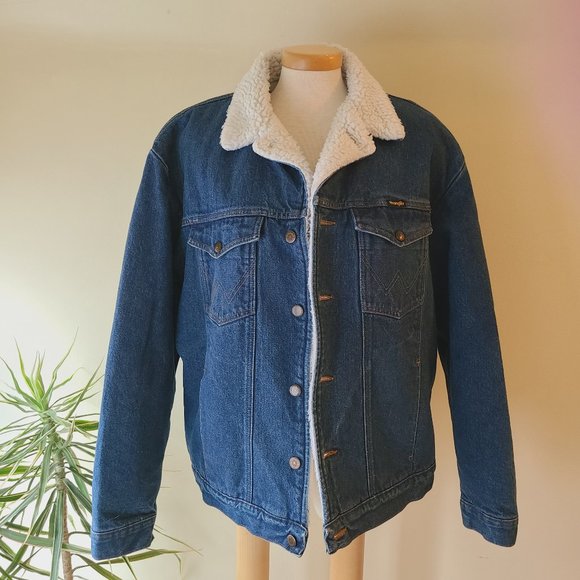 Wrangler Other - Vintage 80s Wrangler Western Sherpa Lined Denim Jacket Men Size XL